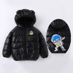 Kookie Kids Full Sleeves Padded Hooded Jacket with Astronaut Patch Detailing - Black-image-53