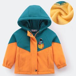 Kookie Kids Full Sleeves Front Open Hooded Sweatjacket With Cut & Sew Design & Astronaut Embroidery - Blue-20