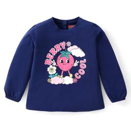 Babyhug Cotton Knit Full Sleeves Top with Strawberry & Text Print - Navy Blue-image-5