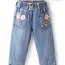Babyoye Denim Woven Full Length Floral Embroidery Jeans - Blue-picture-11