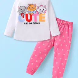 Babyhug Disney Single Jersey Knit Full Sleeves Night Suit with Aristocats Marie Print - White & Pink-picture-42