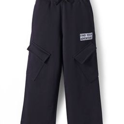 Pine Kids Knit Full Length Lounge Pant With Text Print & Cargo Pockets - Black-image-17