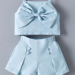 Mark & Mia Sleeveless Solid Color Top & Pleated Shorts Set with Bow Applique - Light Blue-image-16