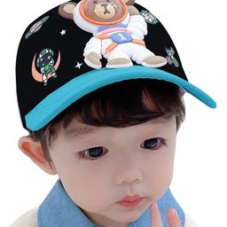 Babymoon Cotton Teddy Bear Applique Detailed & Space Theme Designed Summer Cap - Black-14