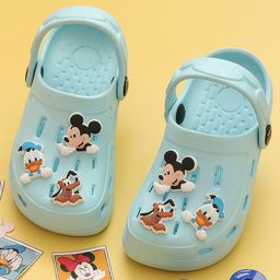 Disney by Yellow Bee Solid Perforated Clogs With Mickey & Friends Featuring Character Charms - Light Blue-image-90