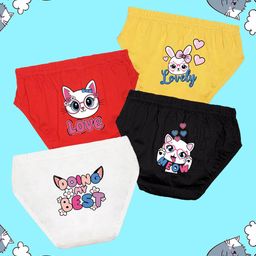 NUSYL Cotton Pack Of 4 Baby Cat & Hearts Printed Panties - Yellow Red Black & White-image-56