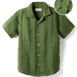 Kookie Kids Cotton Woven Half Sleeves Resort Collar Solid Color Shirt - Olive Green-image-34