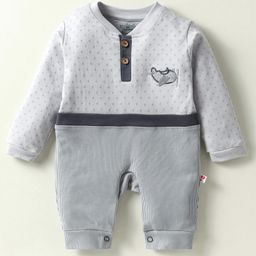 Mini Taurus Interlock Knit Full Sleeves Romper with Aeroplane Embroidery - Grey-image-96