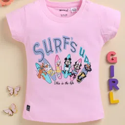Biskid Sinker Knit Mickey & Friends Featuring Half Sleeves Characters Printed Top - Pink-picture-47