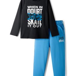 Honeyhap 100% Cotton Full Sleeves Text Printed Night Suit With Bio Finish - Black Beauty & Brilliant Blue-picture-32