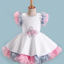 Enfance Sleeveless Floral Applique & Ruffles Detailed Knee Length Dress - White-picture-33