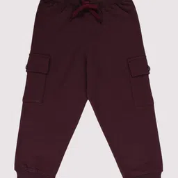 Kiddopanti Cotton Fleece Knit Solid Cargo Pocket Track Pants - Wine-picture-30