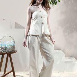 Boho by Athena Linen Peplum Top With Trousers Co-Ord Set image 3