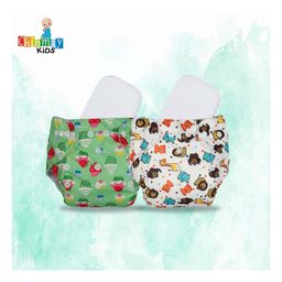 Chinmay Kids Cloth Diaper Cute Prints Freesize Reusable Washable Adjustable Snap Buttons Cloth Diaper For Babies With Wet Free Insert Pads Leak Proof & Dry Feel Pack of 2 - Green & White image 2