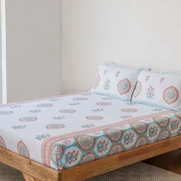 Atrangi Studio White & Pink Floral 210 TC King Bedsheet with 2 Pillow Covers-16
