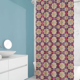 ArtzFolio Beige and Red Floral Printed Waterproof Shower Curtain-15