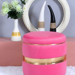Shadowkart Pink Round Wooden & Velvet Pouffes Pedestal Ottoman-image-74