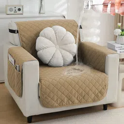HOKIPO Beige Waterproof 1 Seater Sofa Cover With Arms-image-89