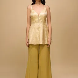 Samyukta Singhania Self Design Brocade Tunic With Palazzos Co-Ords-picture-6