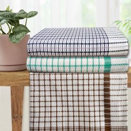 Athom Living White & Green 3 Pieces Checked Cotton 210 GSM Bath Towels-image-50