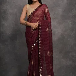 LeeliPeeri Designer Ethnic Motifs Woven Design Mirror Work Saree-image-70