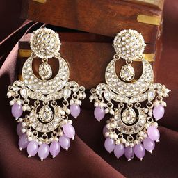 Priyaasi Gold-Plated Kundan Stone Studded & Pearls Beaded Chandbalis-12