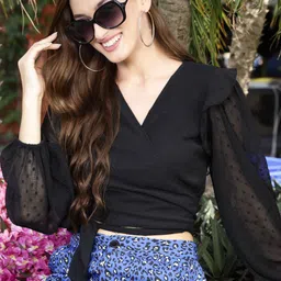 Sera Flared Sleeve Chiffon Wrap Crop Top-image-35