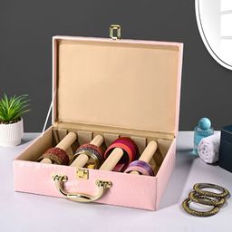 RUBOXA Pink 4 Rod Premium Faux Leather Bangles Box With Handle Jewellery Organisers-18