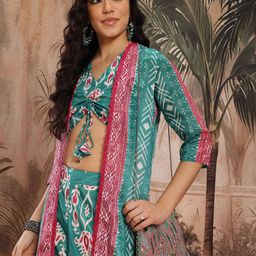 Sangria Ethnic Motifs Printed V-Neck Co-Ords with Shrug-image-80