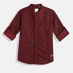 UTH by Roadster Boys Maroon & Black Abstract Printed Pure Cotton Casual Shirt-image-69