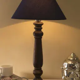Homesake Antique Black Mabel Wood Table Lamp with Blue Shade (Bulb Included) - Set of 1-40