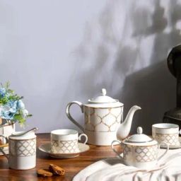 Noritake Gold & White Porcelain 12 Pcs Cup & Saucer Eternal Palace Tea Set with Gift Box-image-6