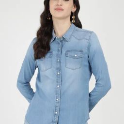 Guess Blue Lyocell Solid Shirt-image-21