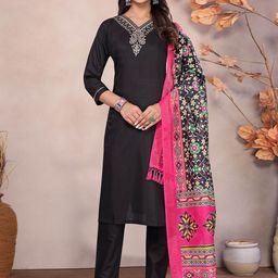 HERE&NOW Women Floral Printed Regular Mirror Work Kurta with Palazzos & With Dupatta-9