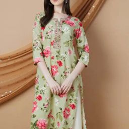 Melange By Lifestyle Green Regular Fit Floral Print Kurta-picture-26