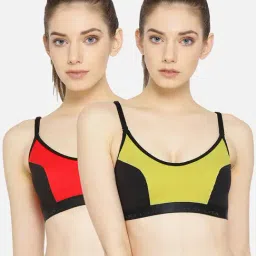 Lady Lyka Multicolor Non Wired Non Padded Sports Bra (Pack Of 2)-image-90