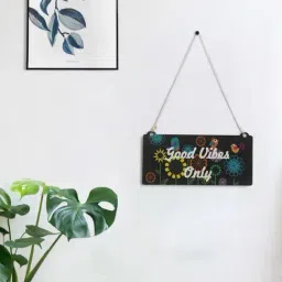 eCraftIndia Wooden Floral Look Multicolor 'Good Vibes Only' Decorative Wall Hanging with Chain-image-75