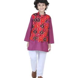 BownBee Kids Purple & White Printed Kurta, Pajama with Jacket-image-58