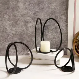 Aapno Rajasthan Black Iron Candle Holders - Set of 3-image-40