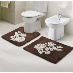 Saral Home Brown Microfiber Floral Bath Mat Set of - 2-image-19