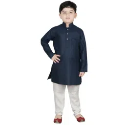 SG Yuvraj Kids Navy & White Solid Kurta with Pyjama-image-80