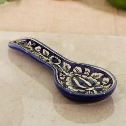 Unravel India Blue & Beige Ceramic Mughal Spoon Rest - Set of 1-11