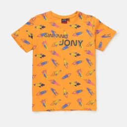 Gini & Jony Kids Orange Cotton Printed T-Shirt-image-88
