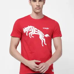 Wrangler Men Red Graphic Regular Fit T Shirt-image-30