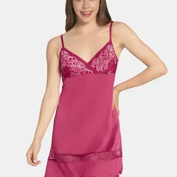Amante Magenta Lace Work Chemise-image-82