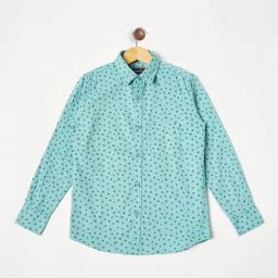 Crimsoune Club Kids Sea Blue Cotton Printed Shirt-image-66