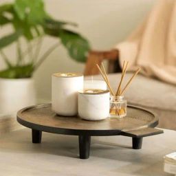 Ellementry Orbis Brown Wood Round Tri-Legged Platter - Set of 1-45