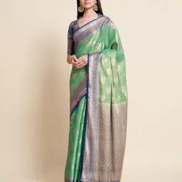 Mimosa Light Green Floral Print Art Silk Kanjivaram Saree With Blouse-image-64