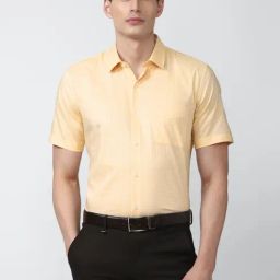 Peter England Yellow Regular Fit Texture Shirt-image-85