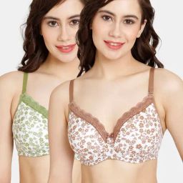 Rosaline by Zivame Green & Brown Printed Half Coverage T-Shirt Bra - Pack of 2-image-25